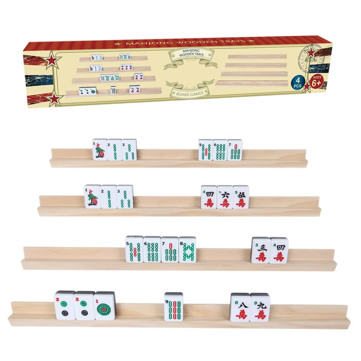 GOTHINK Wooden Mahjong Tiles Racks Set of 4 | Premium Pine, 17x1.2x0.8 inches, Organize & Focus - main product image