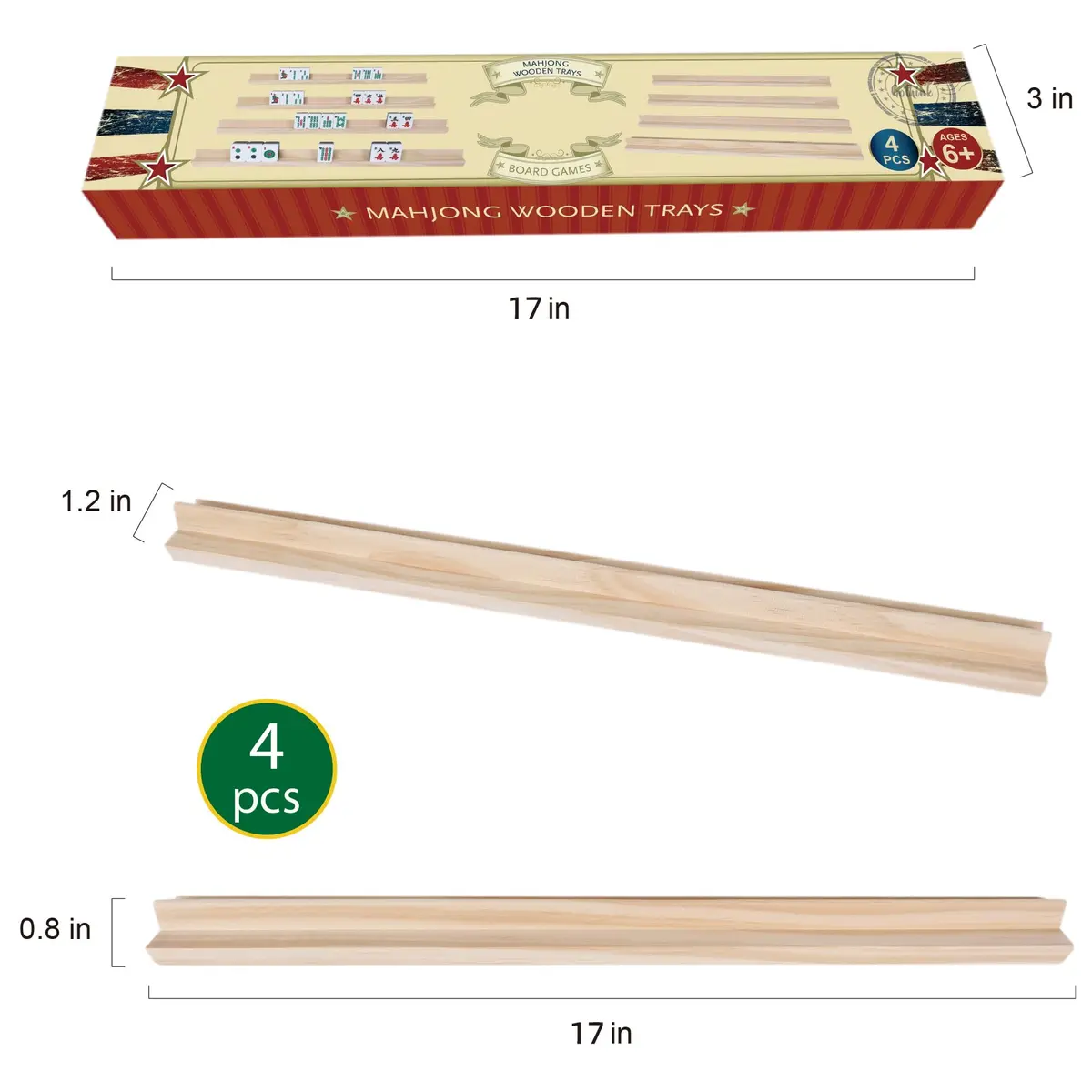 GOTHINK Wooden Mahjong Tiles Racks Set of 4 | Premium Pine, 17x1.2x0.8 inches, Organize & Focus - view 2