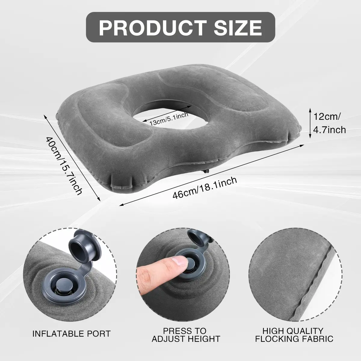 Leinuosen Inflatable Seat Cushion 18.1'' x 15.7'' x 4.7'' | Portable & Adjustable Comfort (70-120 chars) - view 2