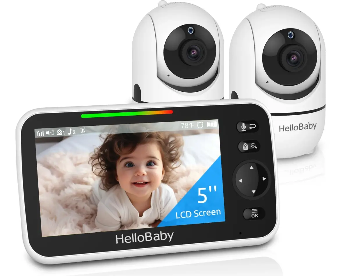 HelloBaby HB6550-2 Upgrade Baby Monitor with 2 Cameras | 5-inch IPS Screen, 1000ft Range, 30-Hour Battery - main product image
