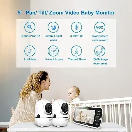 HelloBaby HB6550-2 Upgrade Baby Monitor with 2 Cameras | 5-inch IPS Screen, 1000ft Range, 30-Hour Battery - view 3