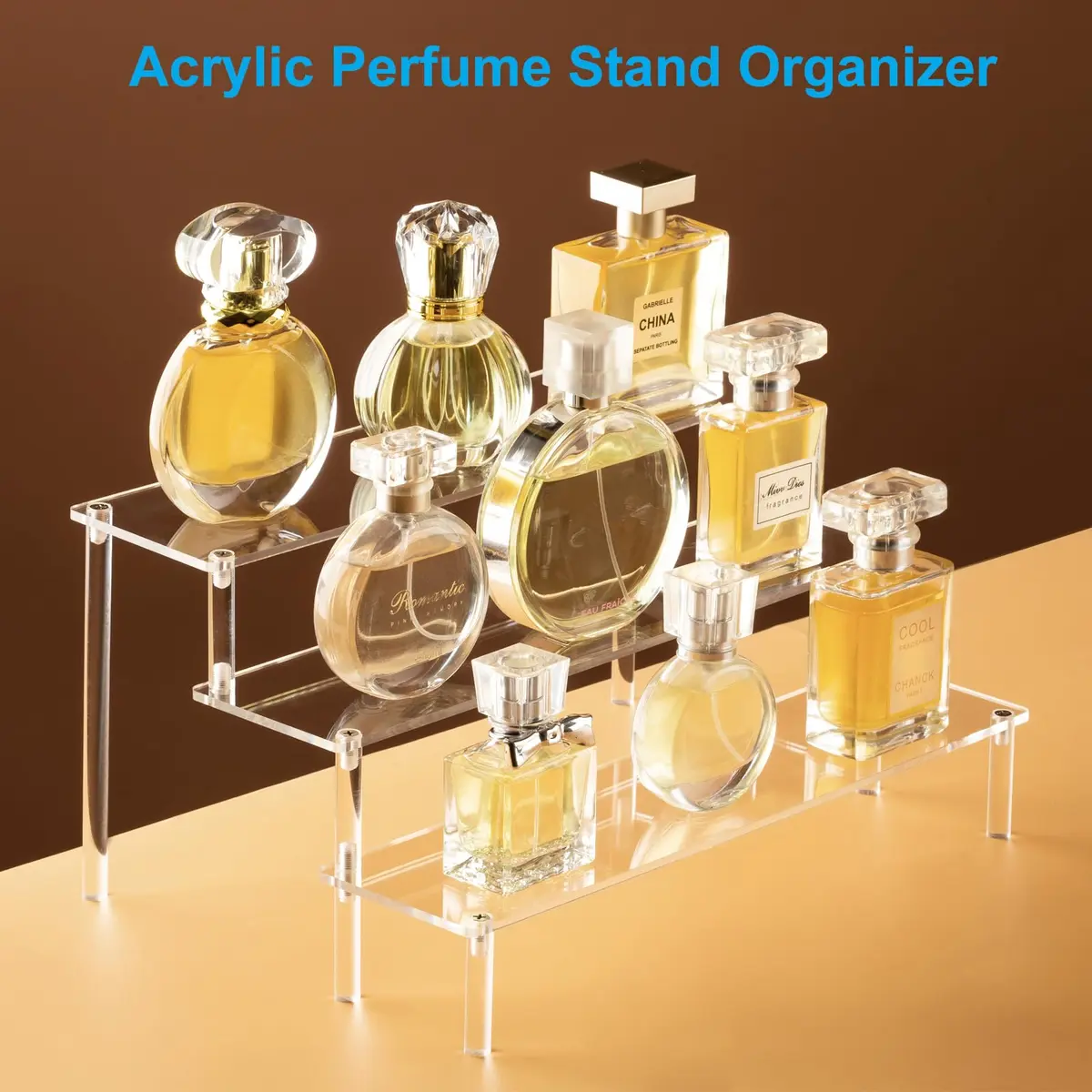 HENABLE Large Acrylic Display Risers 3 Tier | Clear Acrylic Shelf Organizer for Food, Perfume & Collectibles - view 2