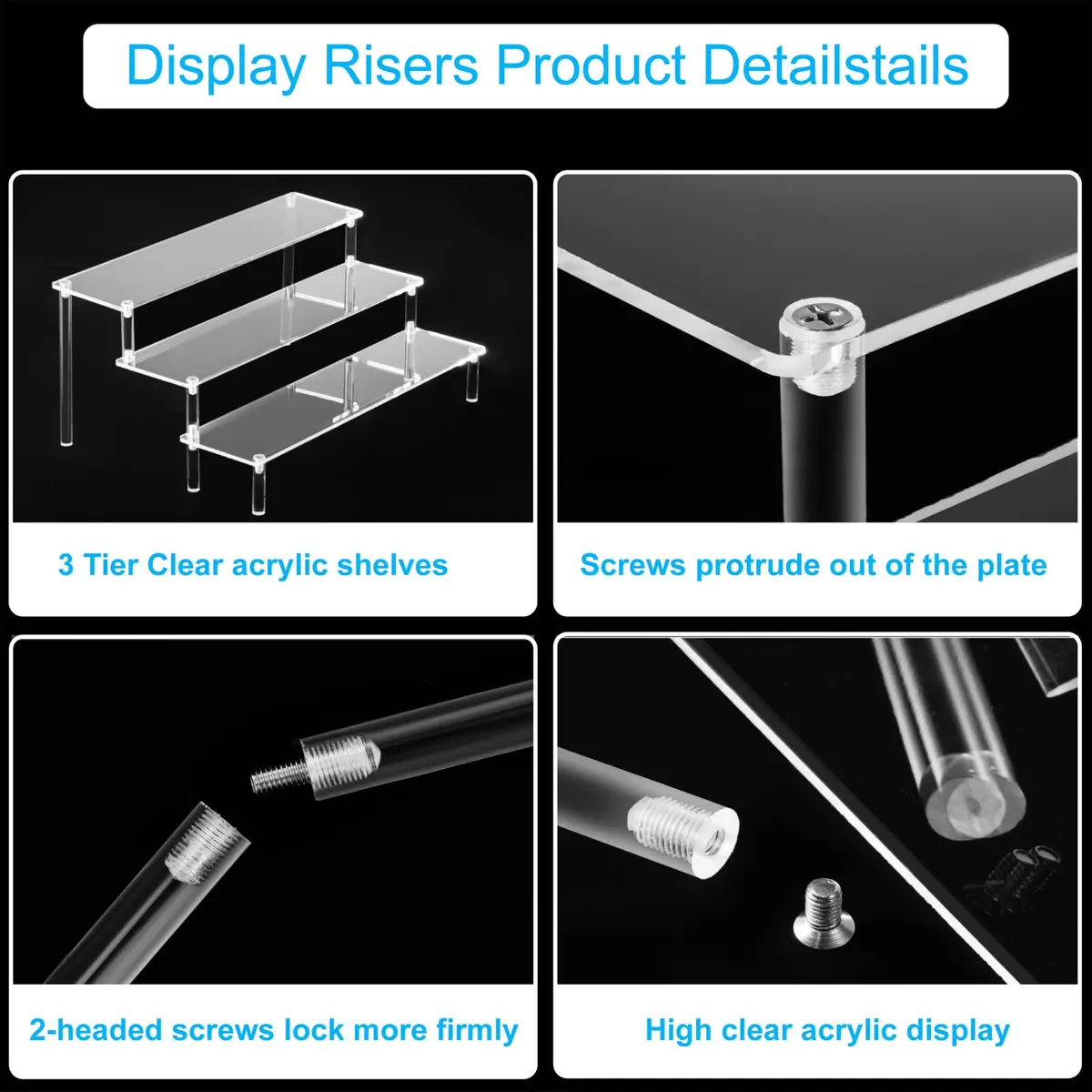 HENABLE Large Acrylic Display Risers 3 Tier | Clear Acrylic Shelf Organizer for Food, Perfume & Collectibles - view 4