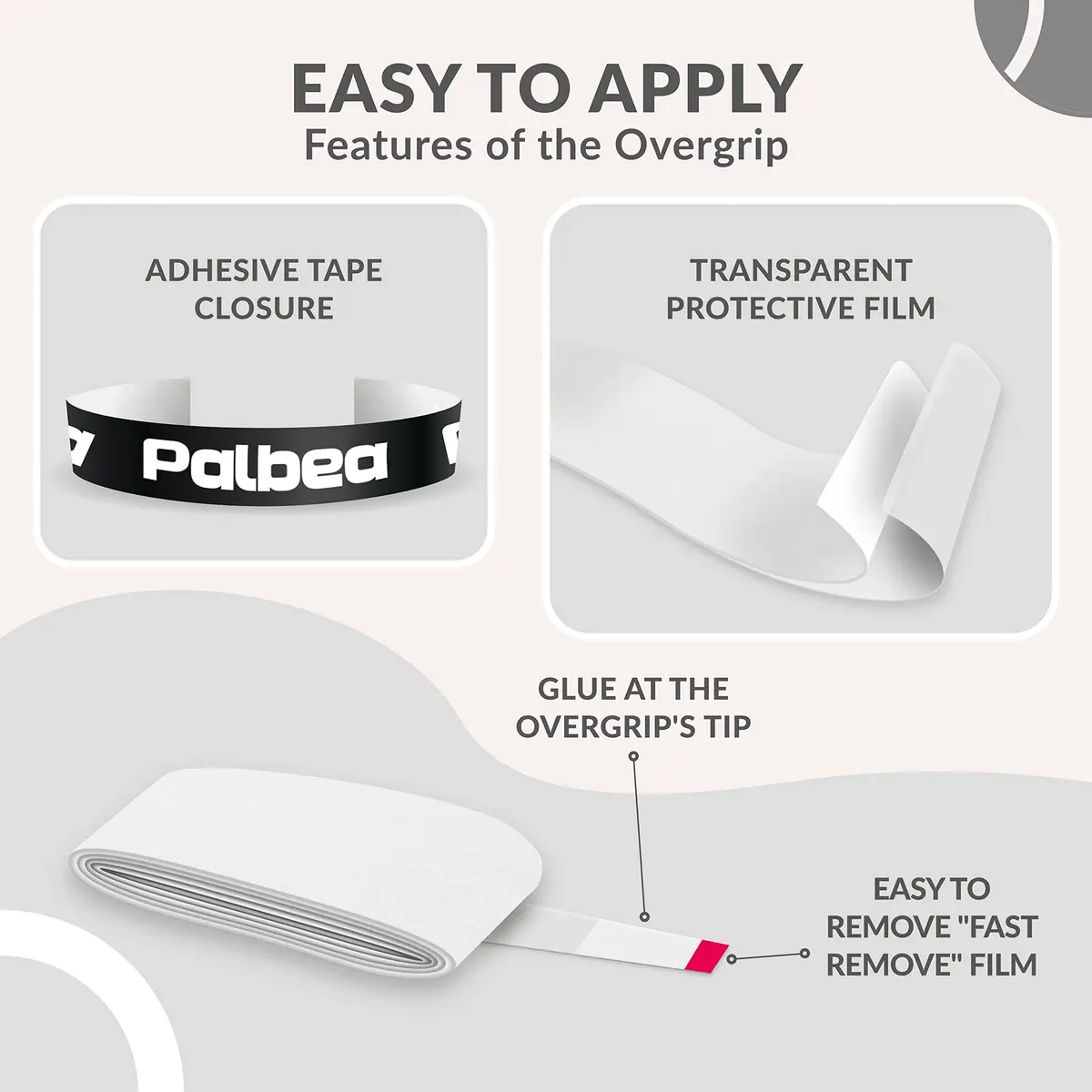 Palbea Padel Racket Grip Tape - 22 Pack White | Sweat-Absorbent & Anti-Slip for Padel & Tennis - view 3