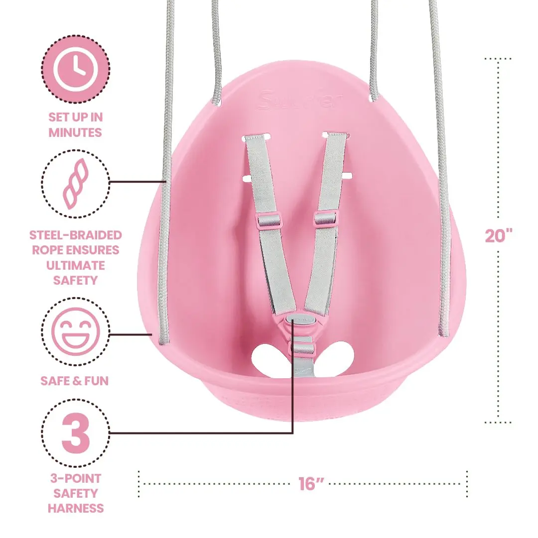 Swurfer Coconut Toddler Swing Rose Pink | Safe 3-Point Adjustable Harness, Easy Setup, Blister-Free Rope, Ages 6-36 Months - view 5