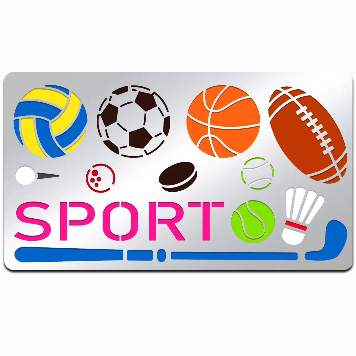 INFUNLY Metal Sport Ball Stencil 4x7 inches (10x18 cm) | Reusable Stainless Steel Sports Stencils for Painting - main product image