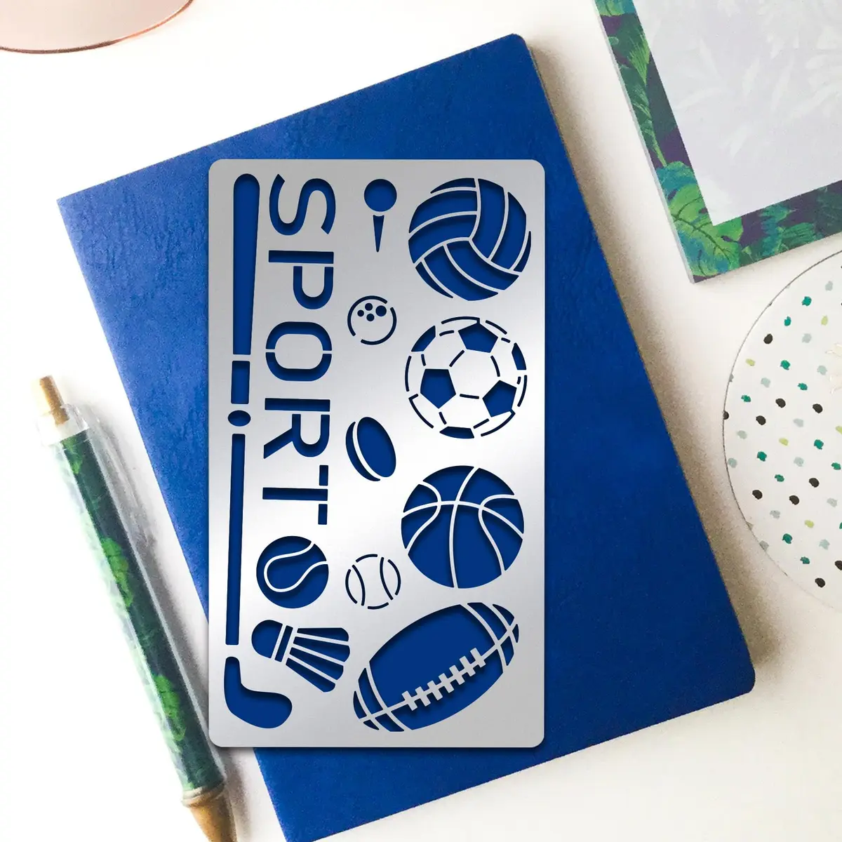 INFUNLY Metal Sport Ball Stencil 4x7 inches (10x18 cm) | Reusable Stainless Steel Sports Stencils for Painting - view 5