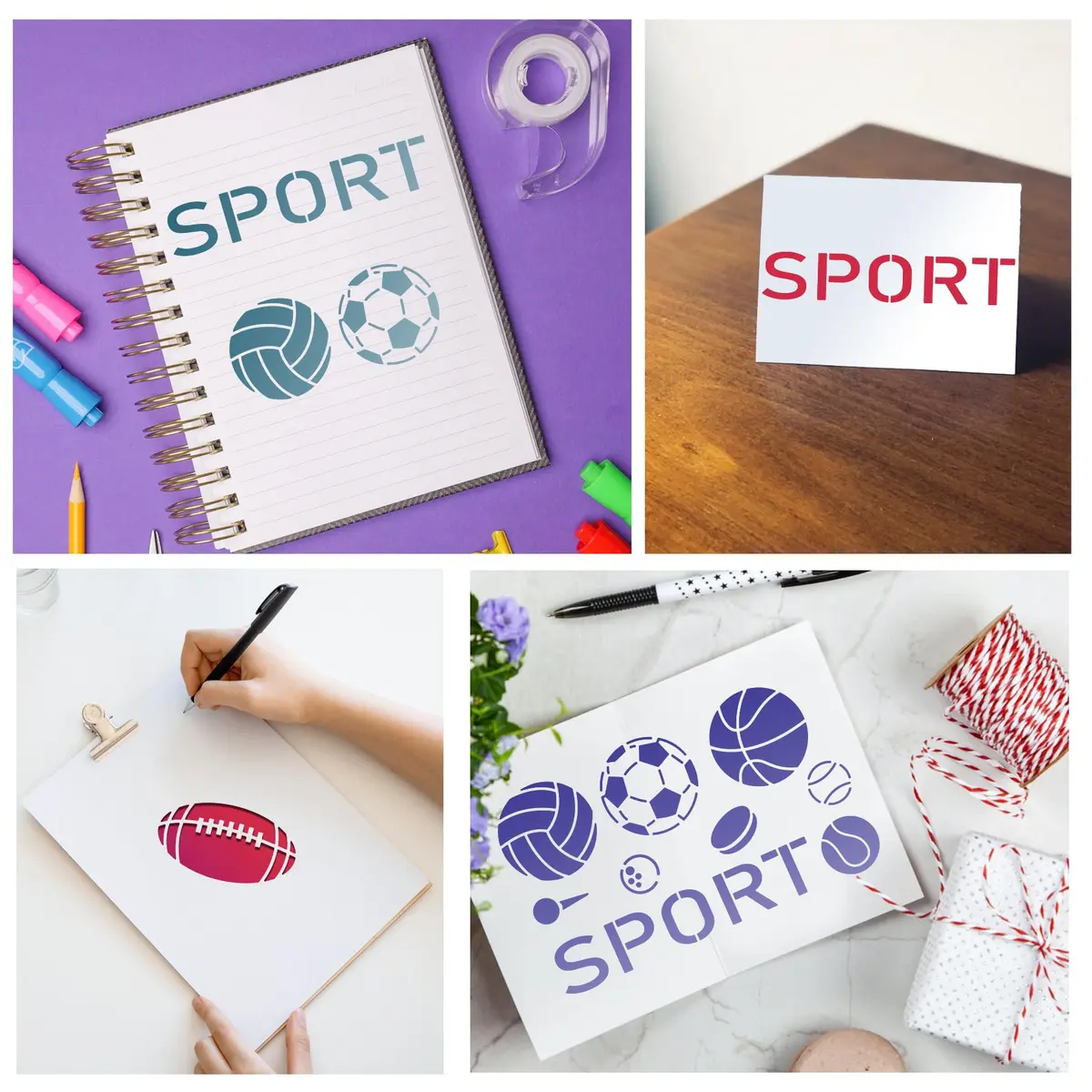 INFUNLY Metal Sport Ball Stencil 4x7 inches (10x18 cm) | Reusable Stainless Steel Sports Stencils for Painting - view 6