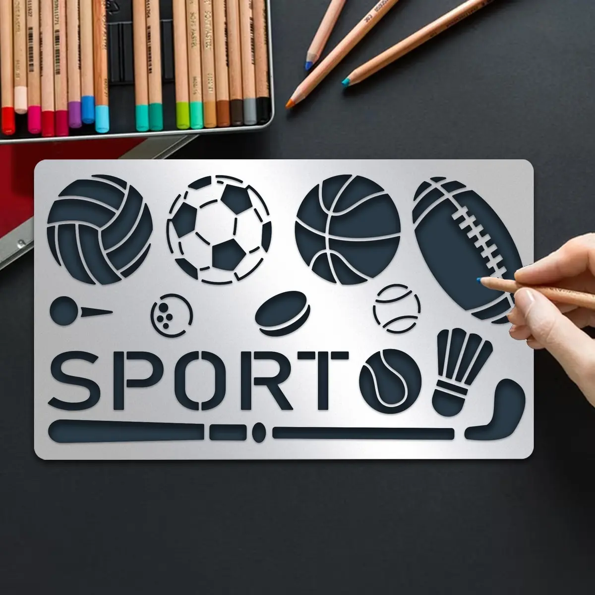 INFUNLY Metal Sport Ball Stencil 4x7 inches (10x18 cm) | Reusable Stainless Steel Sports Stencils for Painting - view 7