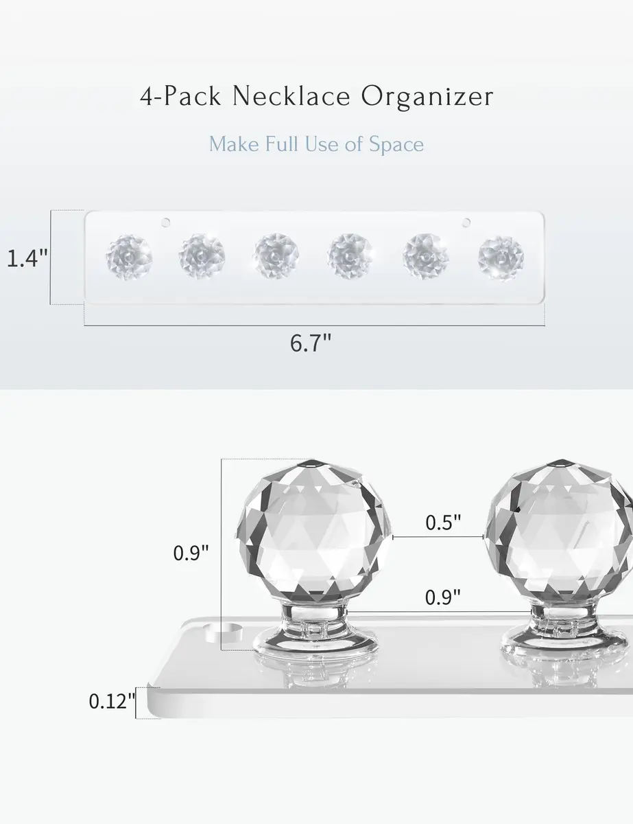 Heesch Necklace Hanger Wall Mount Jewelry Organizer 6.7 x 1.4 Inch Clear 4 Pack | Acrylic Necklace Holder for Women - view 2