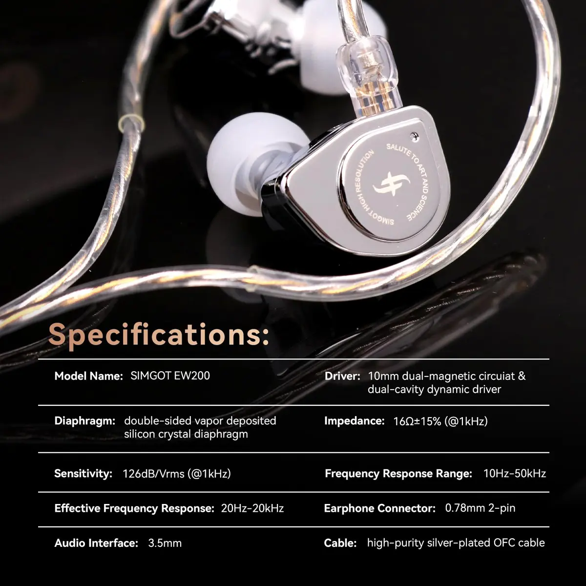 SIMGOT EW200 In Ear Earphones 10mm SCP Diaphragm | Dual Magnetic & Dual Cavity Design - view 7