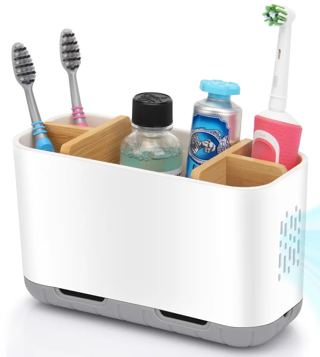 GFWARE Bamboo Divider Toothbrush Holder for Bathrooms | 5 Slots, Detachable, White - main product image