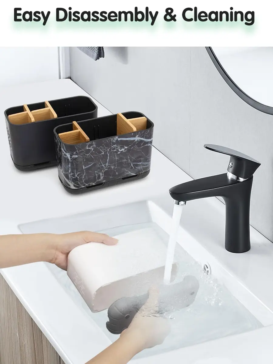 GFWARE Bamboo Divider Toothbrush Holder for Bathrooms | 5 Slots, Detachable, White - view 5
