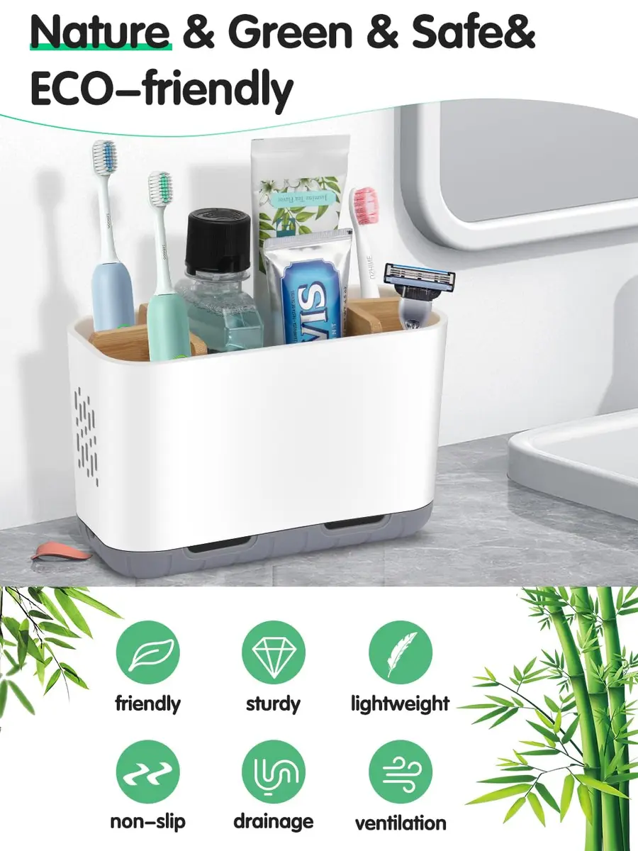 GFWARE Bamboo Divider Toothbrush Holder for Bathrooms | 5 Slots, Detachable, White - view 2