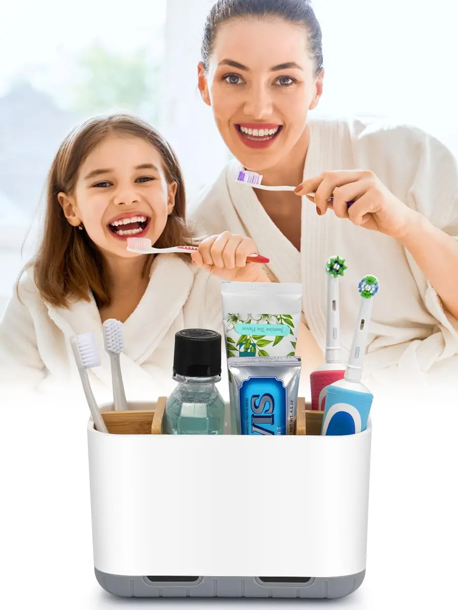 GFWARE Bamboo Divider Toothbrush Holder for Bathrooms | 5 Slots, Detachable, White - view 3