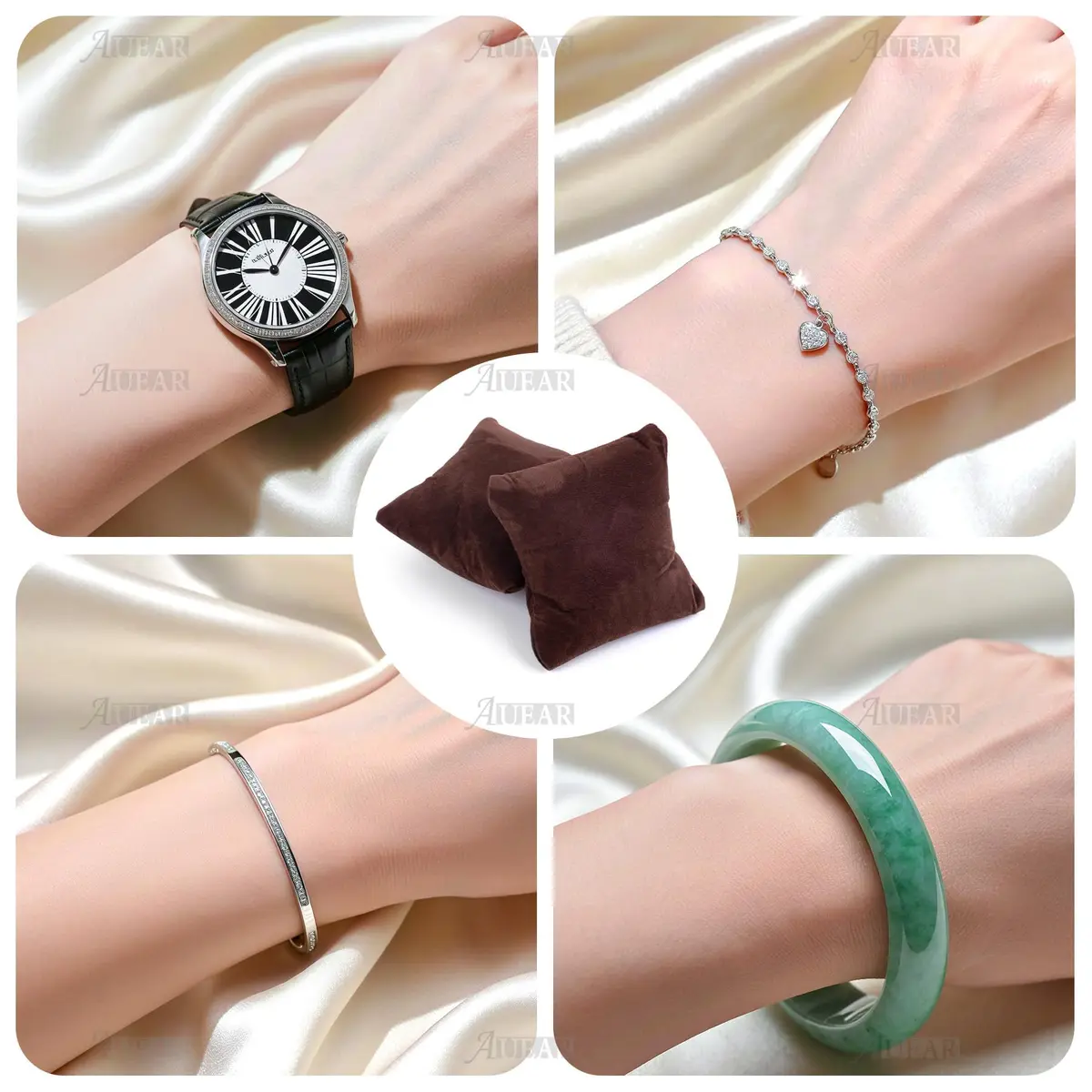 AUEAR Brown Velvet Watch Pillows 8.9cm x 8cm (3.54" x 3.15") | 10 Pack Jewelry Display Cushions for Bracelets & Bangles - view 5