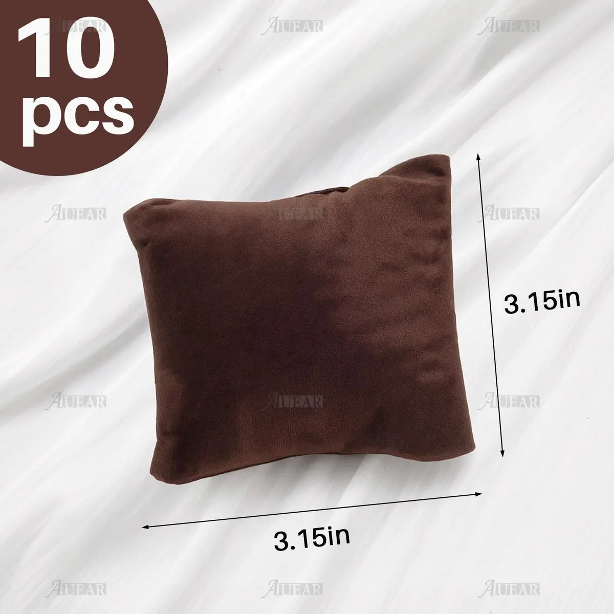 AUEAR Brown Velvet Watch Pillows 8.9cm x 8cm (3.54" x 3.15") | 10 Pack Jewelry Display Cushions for Bracelets & Bangles - view 2