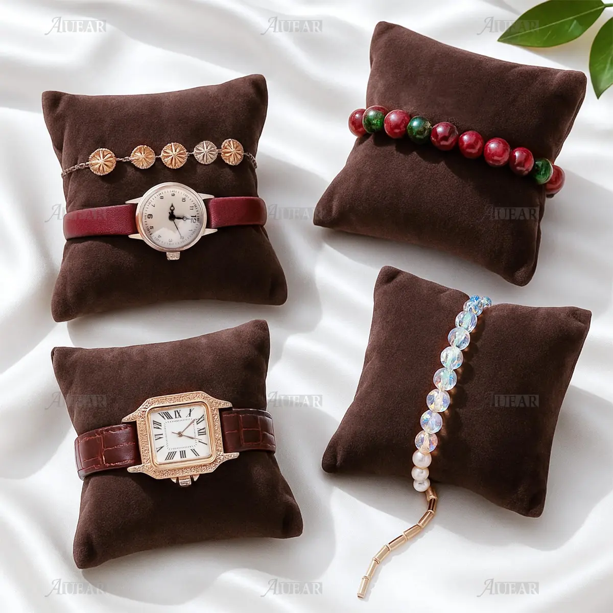 AUEAR Brown Velvet Watch Pillows 8.9cm x 8cm (3.54" x 3.15") | 10 Pack Jewelry Display Cushions for Bracelets & Bangles - view 4