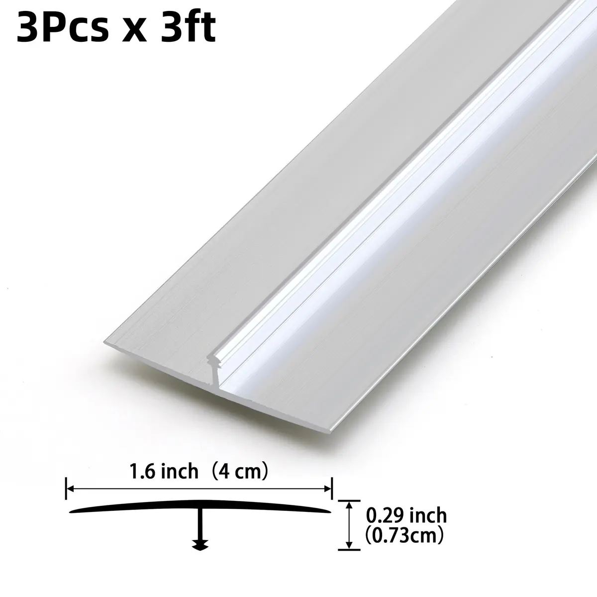 Gaahing Aluminum T Molding Floor Transition Strip 2.9ft (0.9m) x 1.6in (4cm) Matte Silver | 3-Pack for Laminate, Vinyl, Hardwood Floors - view 2