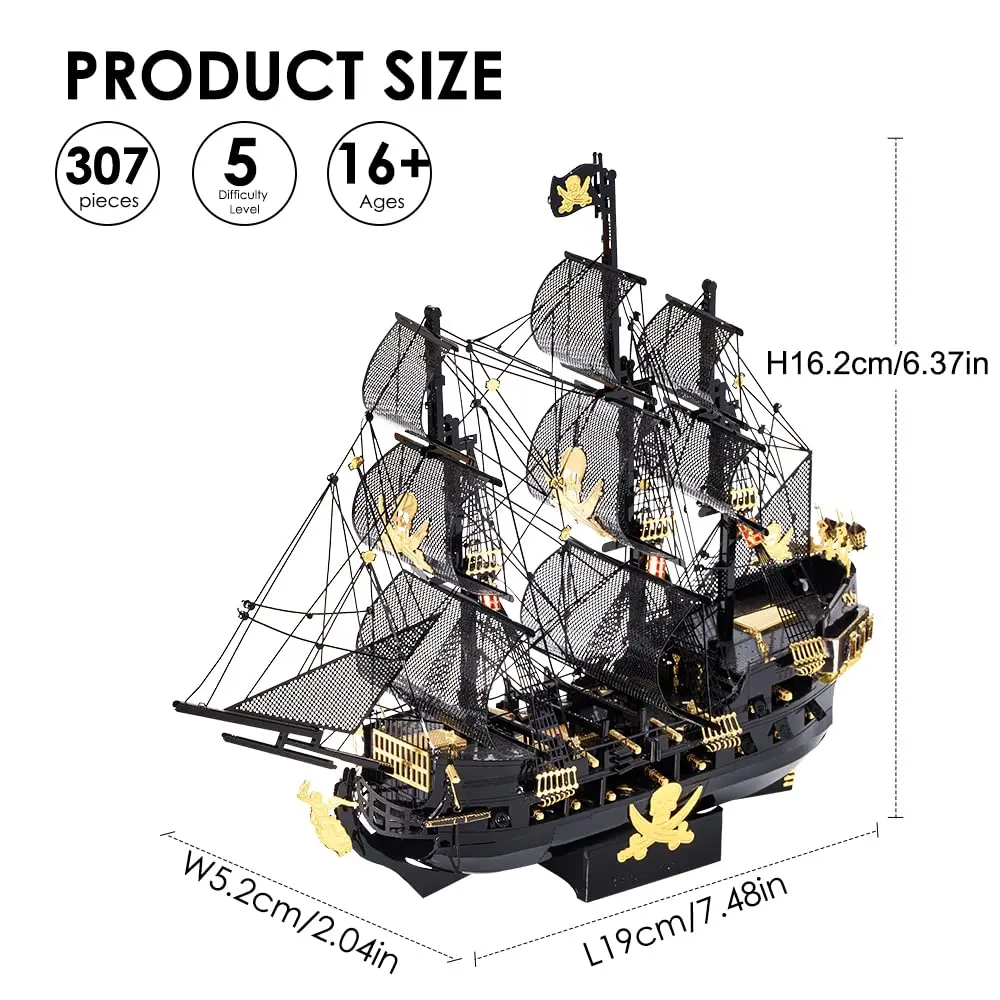 Piececool Art_Craft_Kit 3D Metal Puzzle Ship | Nautical Model for Adults (15x3.7x12cm) - view 4