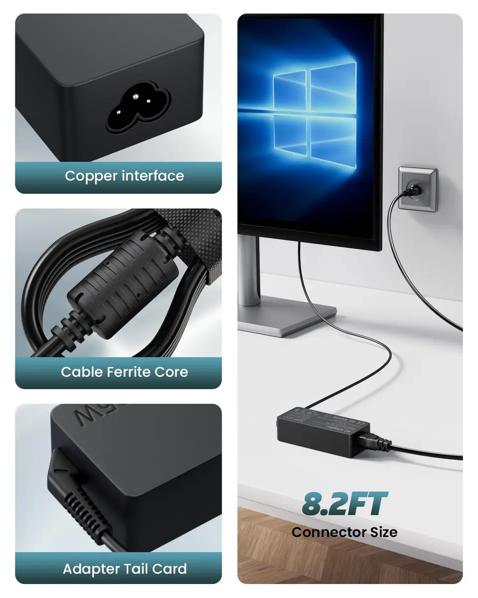 NOJIMU 65W AC Adapter 19V 3.42A 5.5x2.5mm Connector | Replacement Power Cord for Asus & HP Monitors - view 3