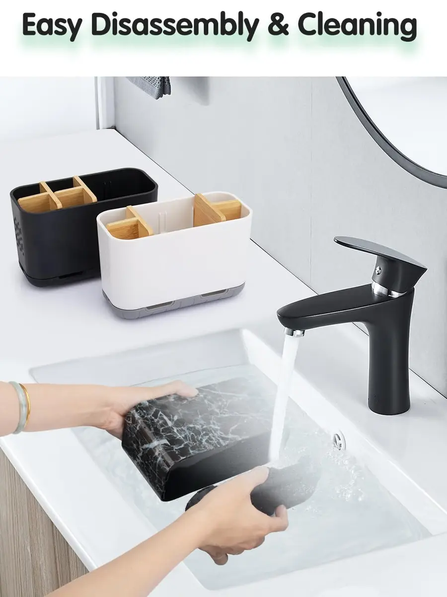 GFWARE Marble Toothbrush Holder with 5 Slots & Drainage, Large Countertop Organizer | Bathroom & Vanity Stand - view 5