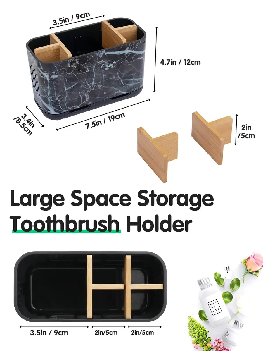 GFWARE Marble Toothbrush Holder with 5 Slots & Drainage, Large Countertop Organizer | Bathroom & Vanity Stand - view 6