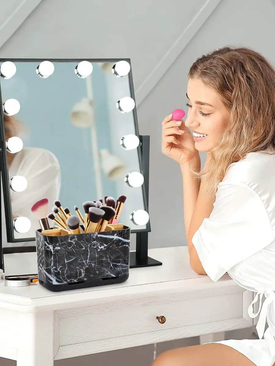 GFWARE Marble Toothbrush Holder with 5 Slots & Drainage, Large Countertop Organizer | Bathroom & Vanity Stand - view 8