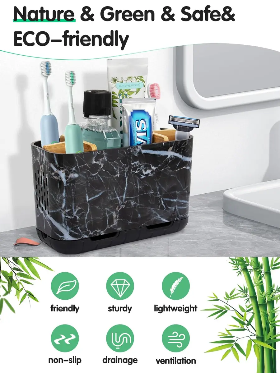 GFWARE Marble Toothbrush Holder with 5 Slots & Drainage, Large Countertop Organizer | Bathroom & Vanity Stand - view 2
