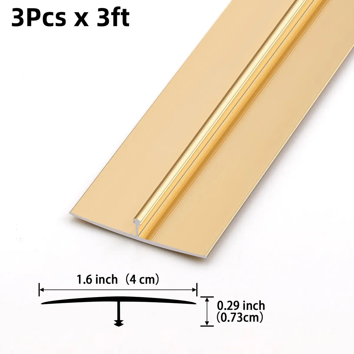 Gaahing Aluminum T Molding Floor Transition Strip Matte Gold | 3 Strips x 2.9ft (0.9m) x 1.6in (4cm) | Seamless Flooring Transitions - view 2