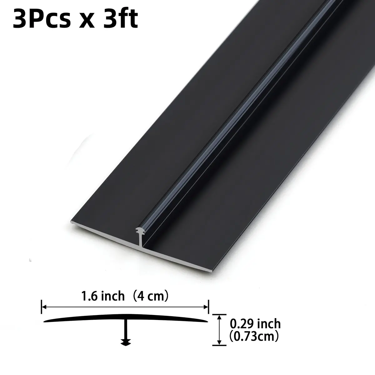 Gaahing Matte Black Aluminum T Molding Floor Transition Strip 2.7m (8.7ft) | Seamless Flooring Edging - view 2