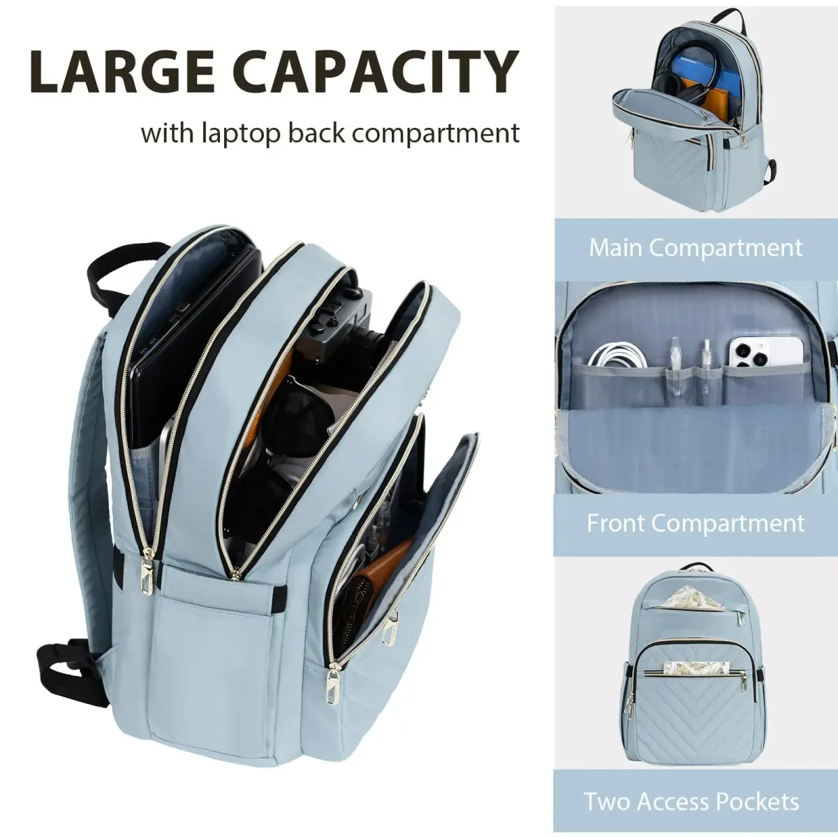 VANKEAN Quilted Light Blue Laptop Backpack 20L (0.72 kg) | Waterproof Nylon Bag for 15.6 Inch Laptops - view 3