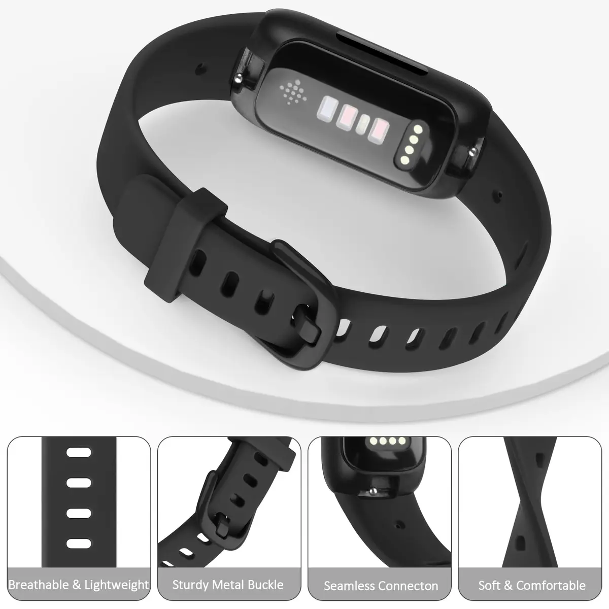 Meliya Fitbit Inspire 3 Bands Women Men | Soft Silicone Sport Strap, Adjustable, Black - view 4