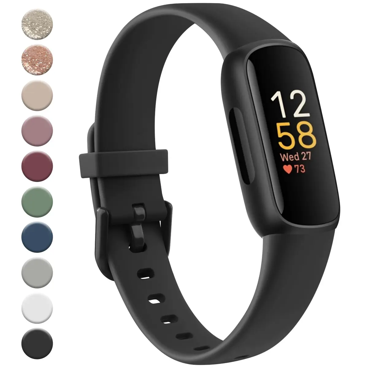 Meliya Fitbit Inspire 3 Bands Women Men | Soft Silicone Sport Strap, Adjustable, Black - main product image