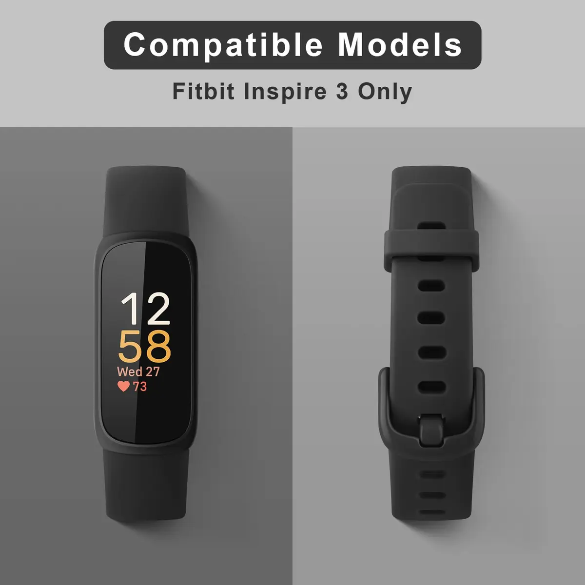 Meliya Fitbit Inspire 3 Bands Women Men | Soft Silicone Sport Strap, Adjustable, Black - view 2