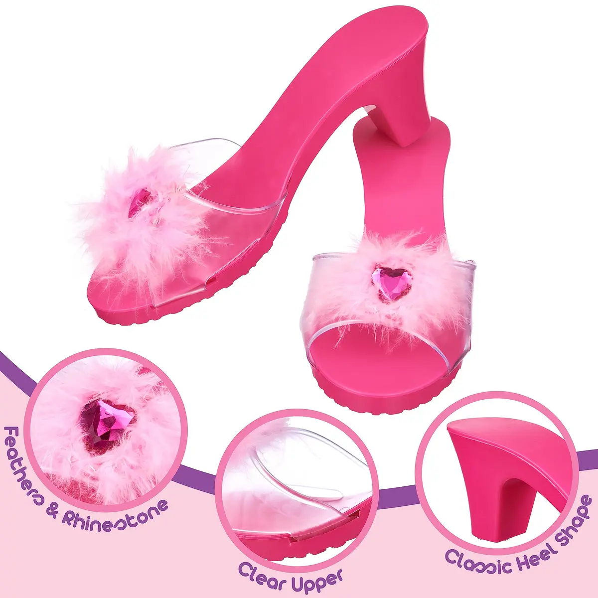 PRINCESS EXPRESSIONS 3pc Pastel Princess Dress Up Shoe Set | Toddler Girl Slip-On Shoes with 2-inch Heel, Assorted Pink & Purple, Fits Shoe Size 7-10 - view 6