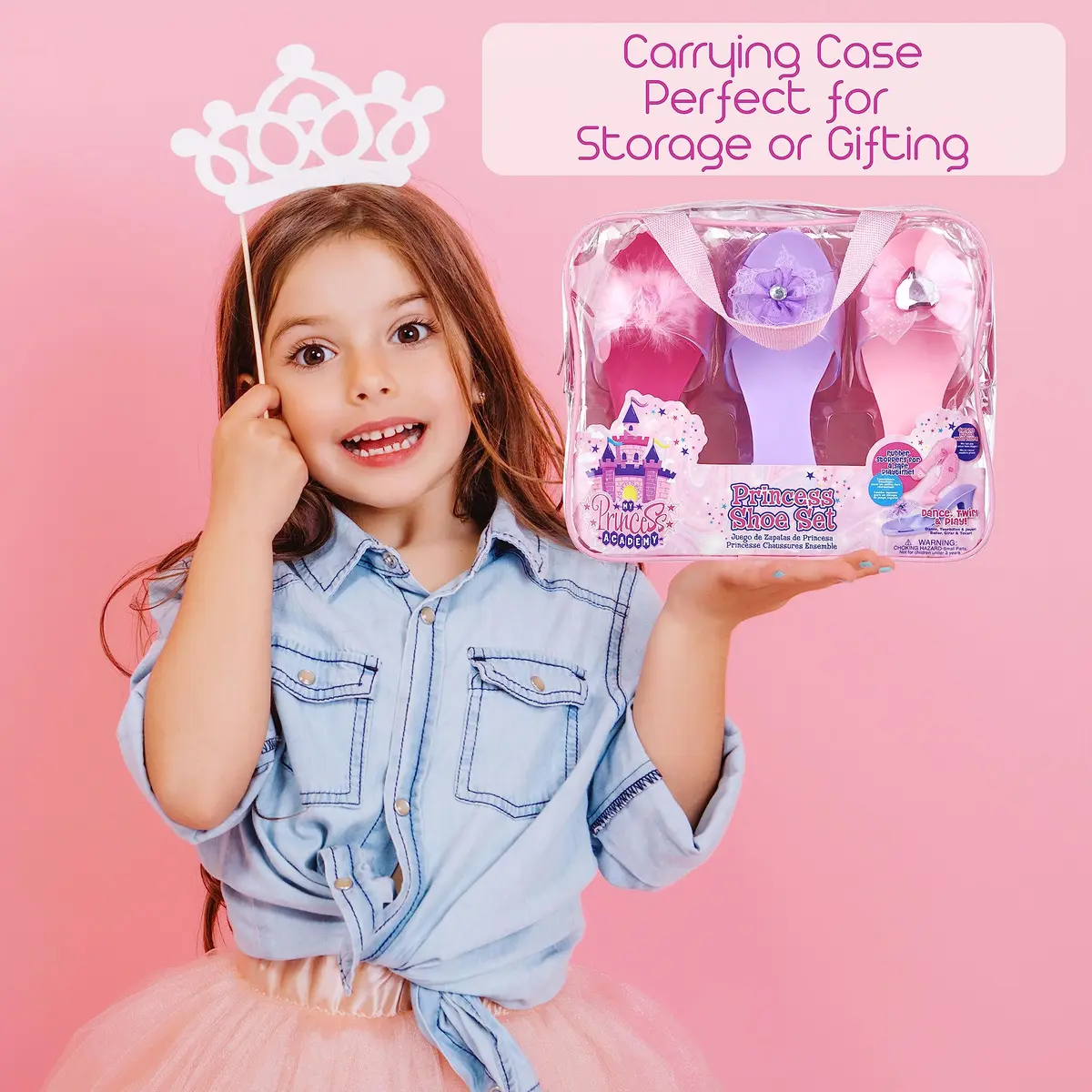 PRINCESS EXPRESSIONS 3pc Pastel Princess Dress Up Shoe Set | Toddler Girl Slip-On Shoes with 2-inch Heel, Assorted Pink & Purple, Fits Shoe Size 7-10 - view 7