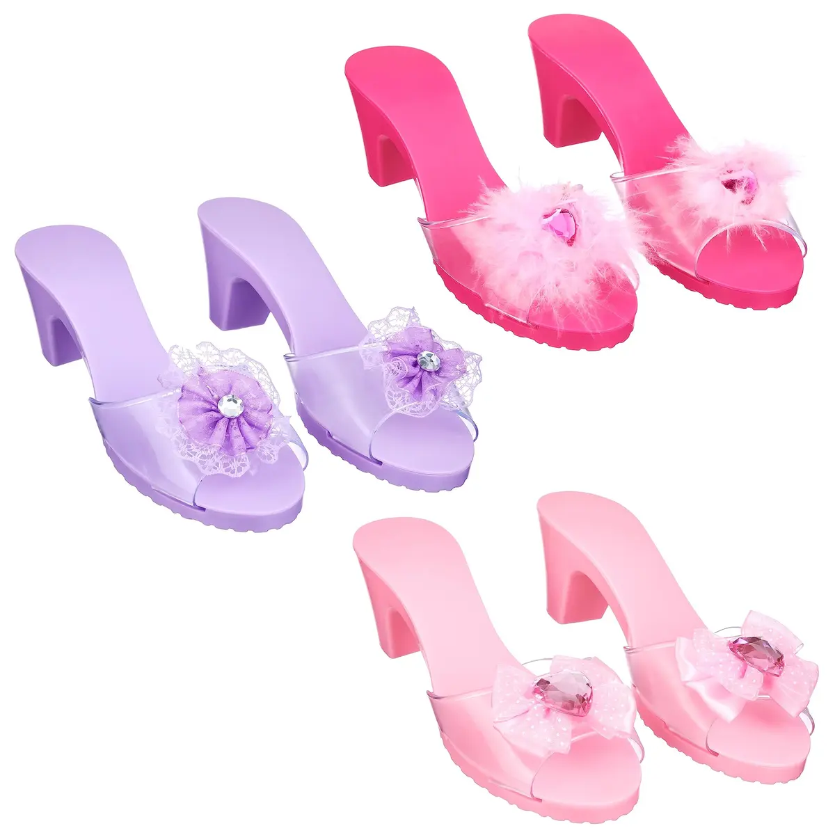 PRINCESS EXPRESSIONS 3pc Pastel Princess Dress Up Shoe Set | Toddler Girl Slip-On Shoes with 2-inch Heel, Assorted Pink & Purple, Fits Shoe Size 7-10 - view 2