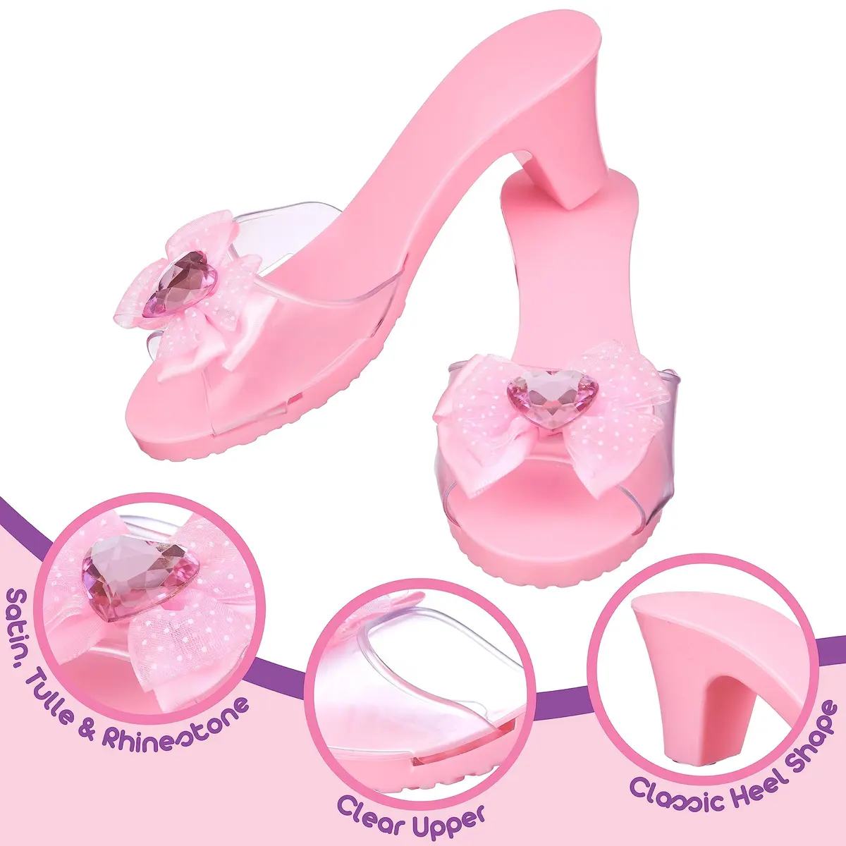 PRINCESS EXPRESSIONS 3pc Pastel Princess Dress Up Shoe Set | Toddler Girl Slip-On Shoes with 2-inch Heel, Assorted Pink & Purple, Fits Shoe Size 7-10 - view 4