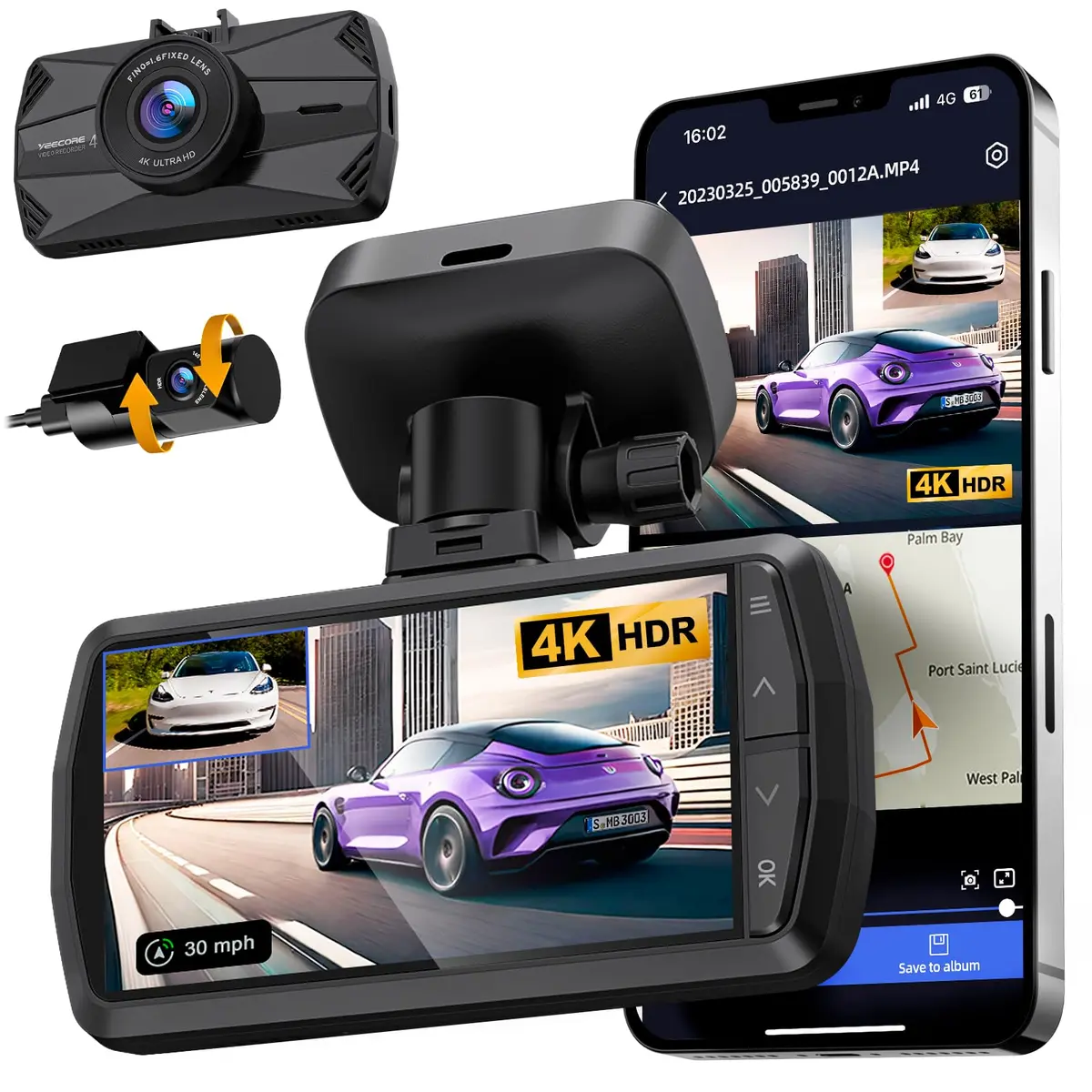 YEECORE 4K Dash Cam Front and Rear, Built-in WiFi GPS, 3" IPS Screen | Ultra HD 4K+1080P Dual Dash Cam with Night Vision - main product image