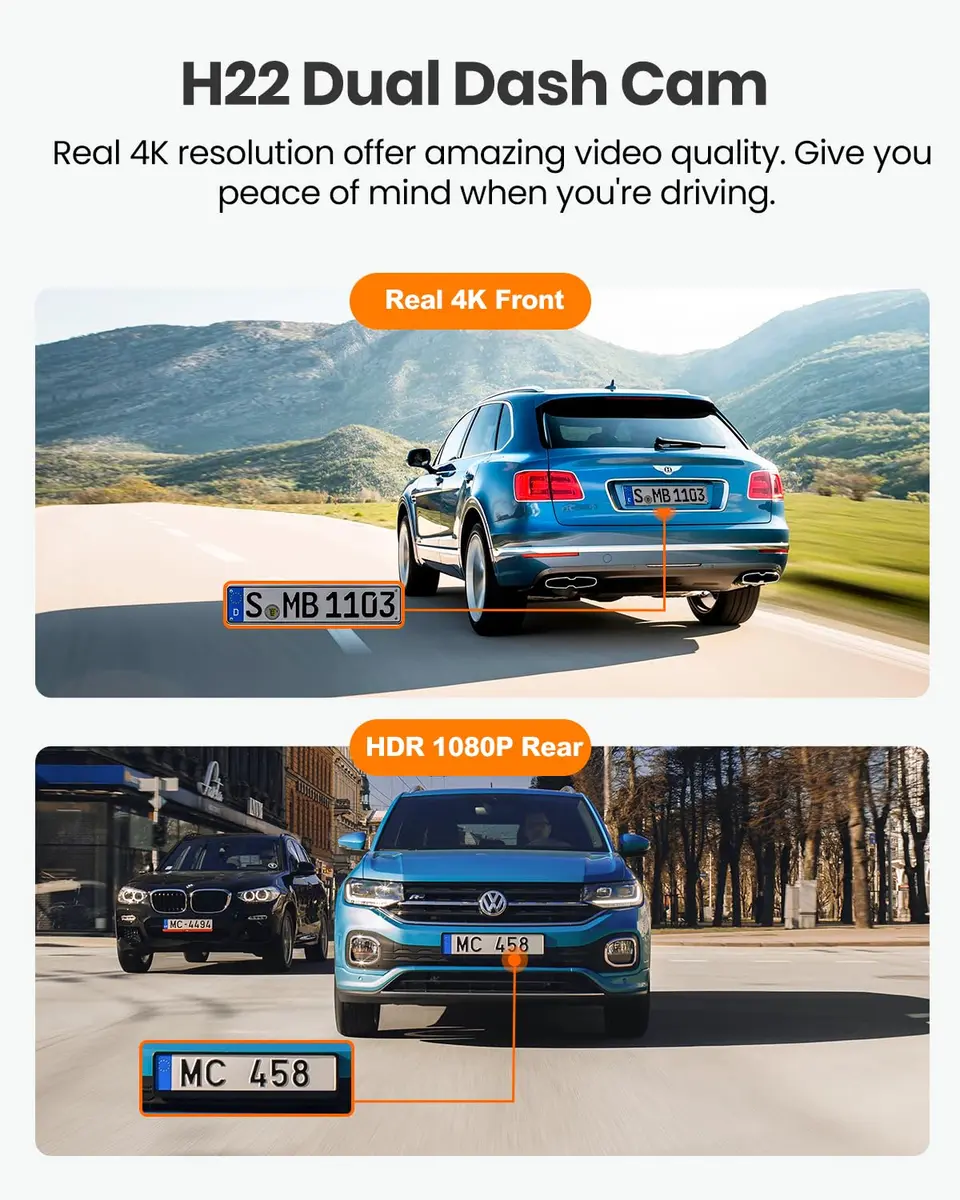 YEECORE 4K Dash Cam Front and Rear, Built-in WiFi GPS, 3" IPS Screen | Ultra HD 4K+1080P Dual Dash Cam with Night Vision - view 2