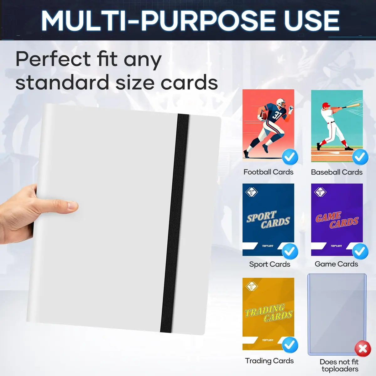 TiopLior Card Binder Album Folder Book Fit for MTG Baseball Football Sports Cards | Large Capacity, Durable Polypropylene, White - view 6