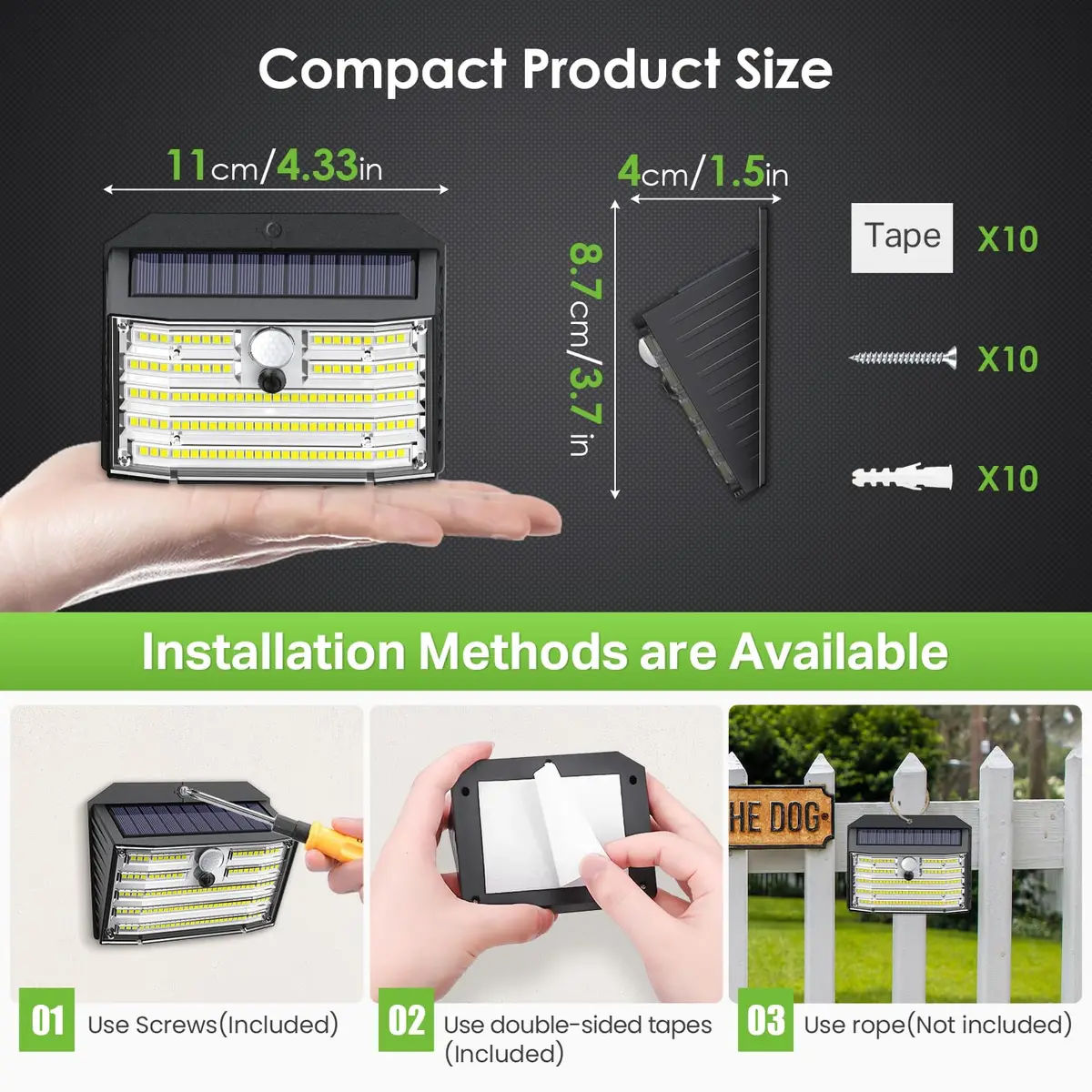 CLAONER Solar Lights Outdoor 10 Pack | Wireless Motion Sensor Waterproof Wall Lights - view 4