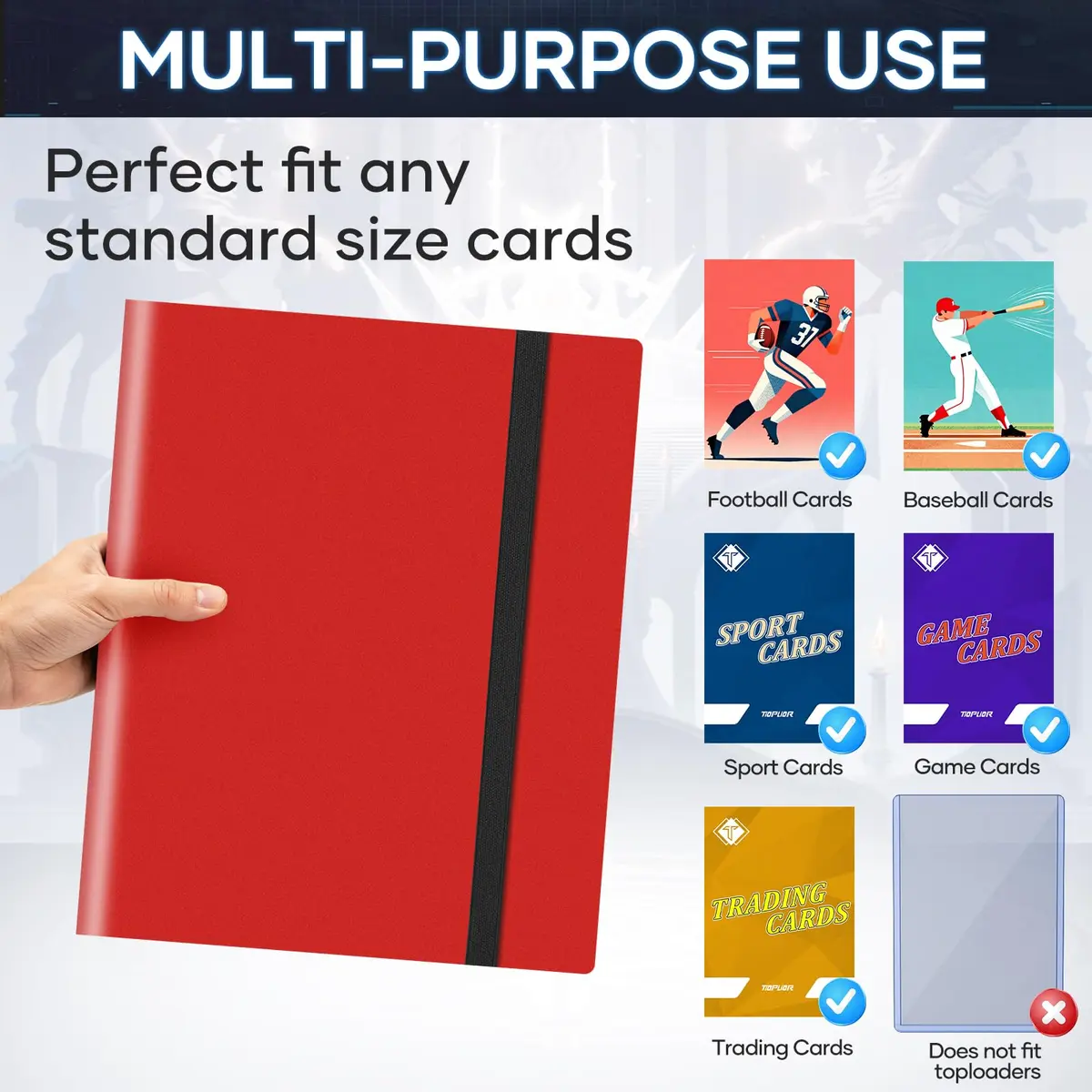 TiopLior Red 9-Pocket Trading Card Binder 360 Pockets | Acid-Free Polypropylene - view 6