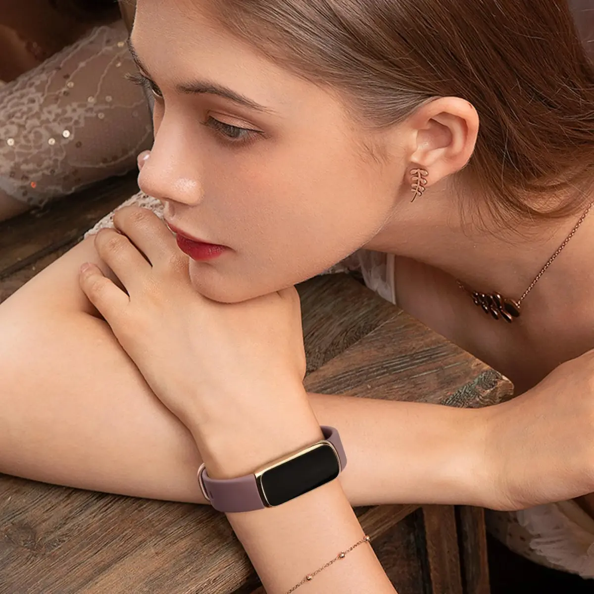 AK Sport Bands 4 Pack for Fitbit Luxe Small | Silicone Replacement Straps in Light Pink/Starlight/Smoke Violet/Milk Tea - view 5