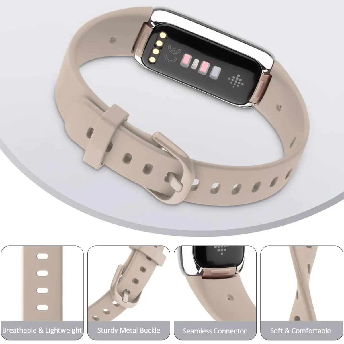 AK Sport Bands 4 Pack for Fitbit Luxe Small | Silicone Replacement Straps in Light Pink/Starlight/Smoke Violet/Milk Tea - view 2