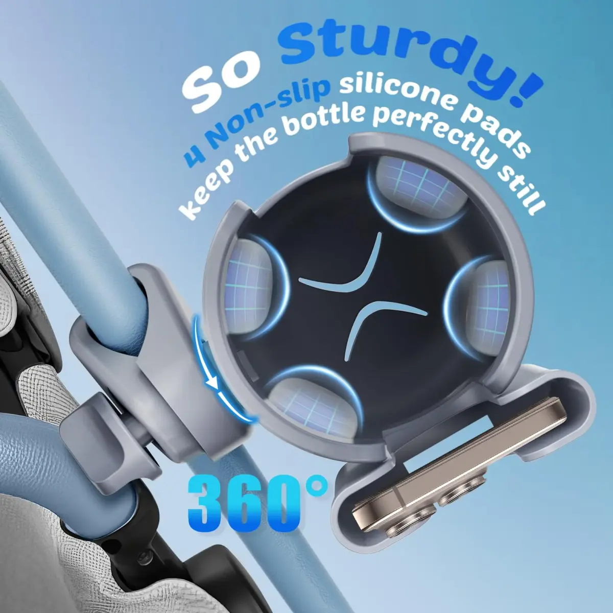Guiseapue 2-Pack Walker Cup Holder with Phone Mount | Universal Fit for Strollers, Wheelchairs, Bikes, Carts - view 4