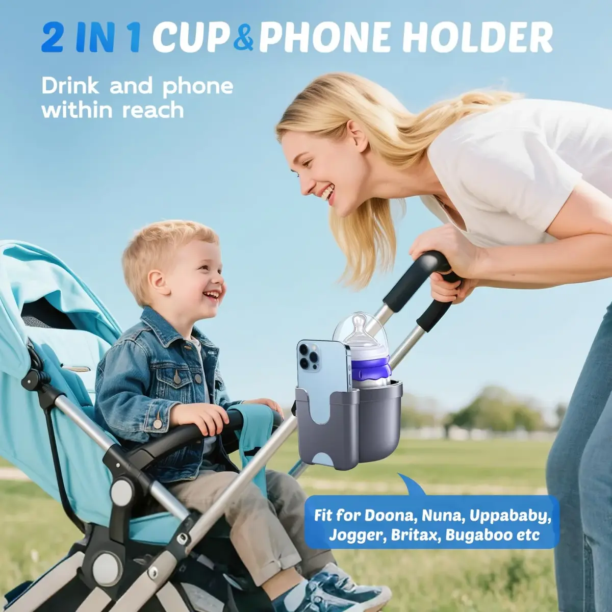 Guiseapue 2-Pack Walker Cup Holder with Phone Mount | Universal Fit for Strollers, Wheelchairs, Bikes, Carts - view 2