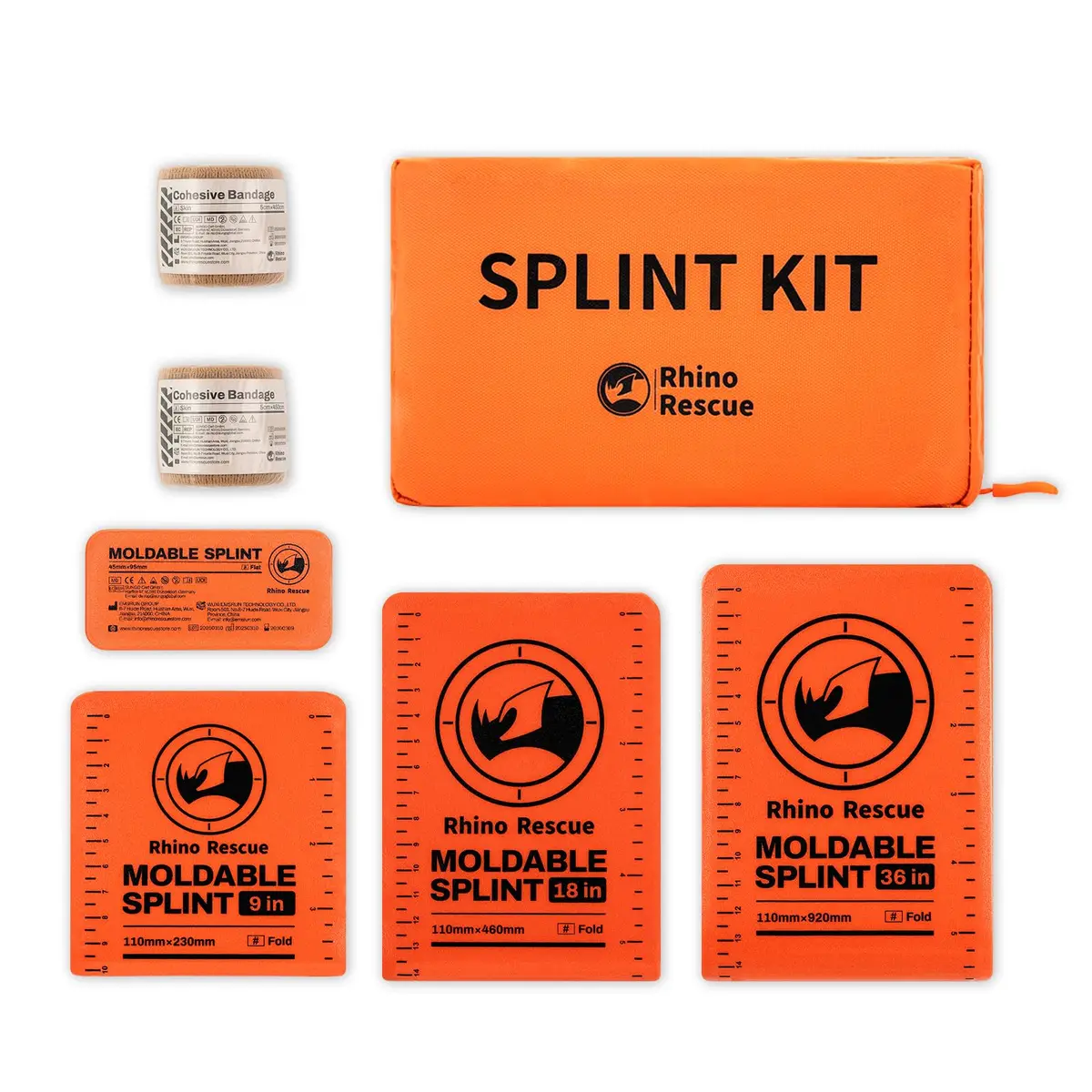 RHINO RESCUE 4-Size Moldable First Aid Splint Kit, Orange-Gray | Durable, Compact & Supportive for Emergency Use - view 8