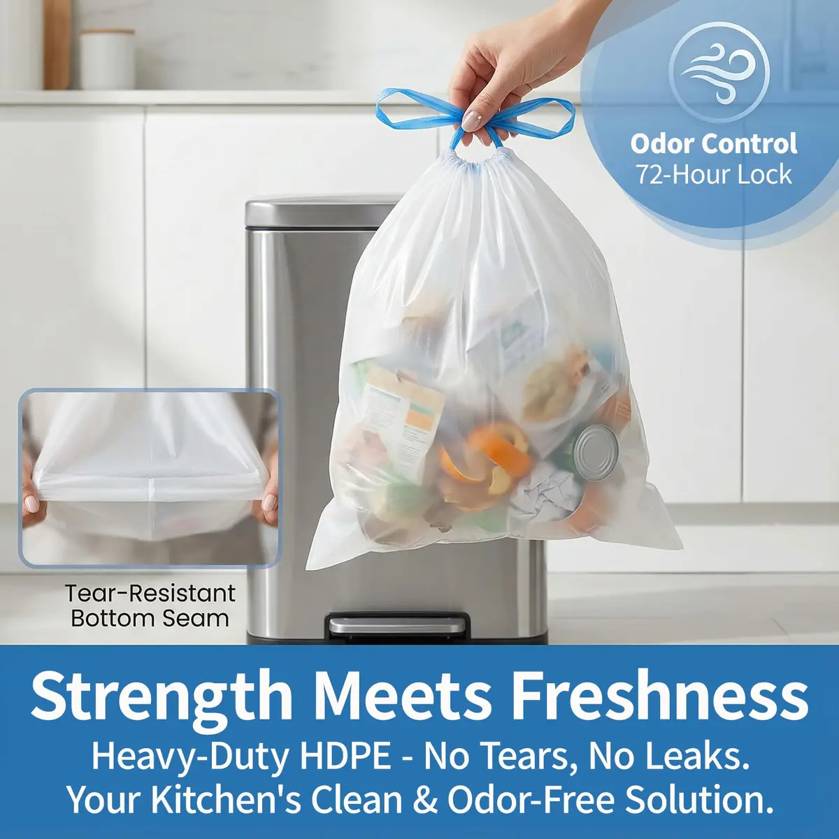 T.FORING Small 2 Gallon Drawstring Trash Bags 7.5L (120 Count) | Thick HDPE, Unscented, Leak-Proof - view 6